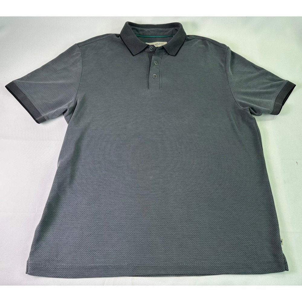 Tommy Bahama Gray Short Sleeve Polo Shirt Mens Large Patterned Casual‎
